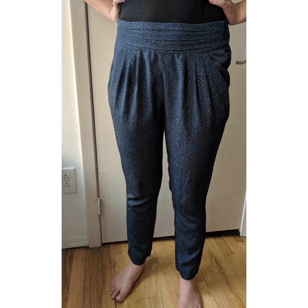 Blue Silky Leopard Print Pants
